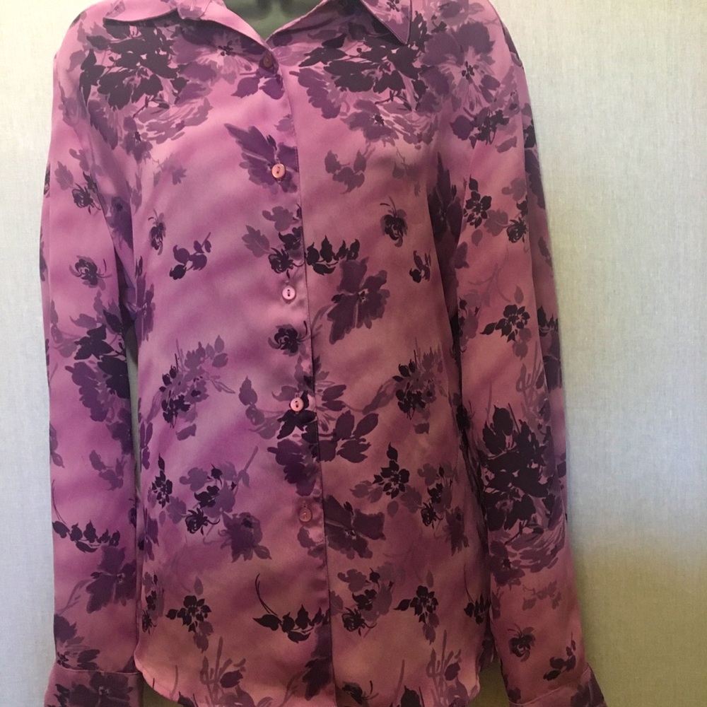 *3 for $20* Notations purple floral button down shirt